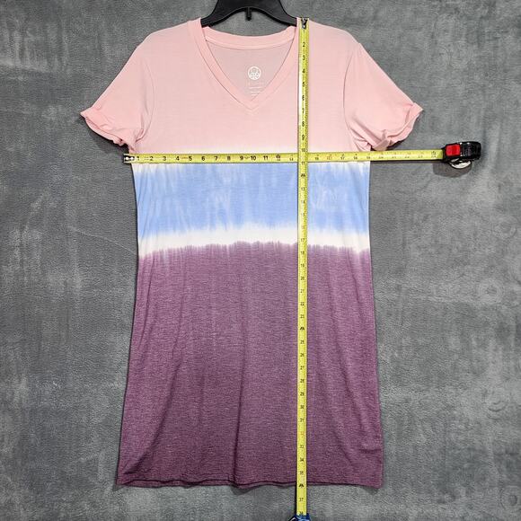 TE Verde Tie Dye Tshirt Dress Pink Purple Blue Size Small Oversized Soft V Neck - Picture 6 of 6